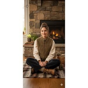 Woolrich Womens XL Petite Full Zip Knit Vest Wool Blend Indie‎ Granola Earthy